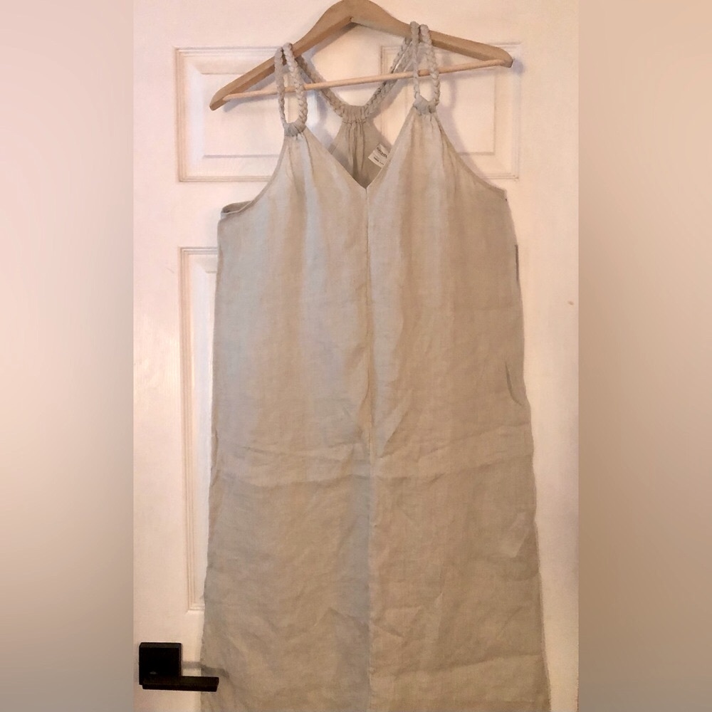 Rachel Zoe Linen Midi Dress with Braided Halter Straps in Beige - Picture 2 of 9